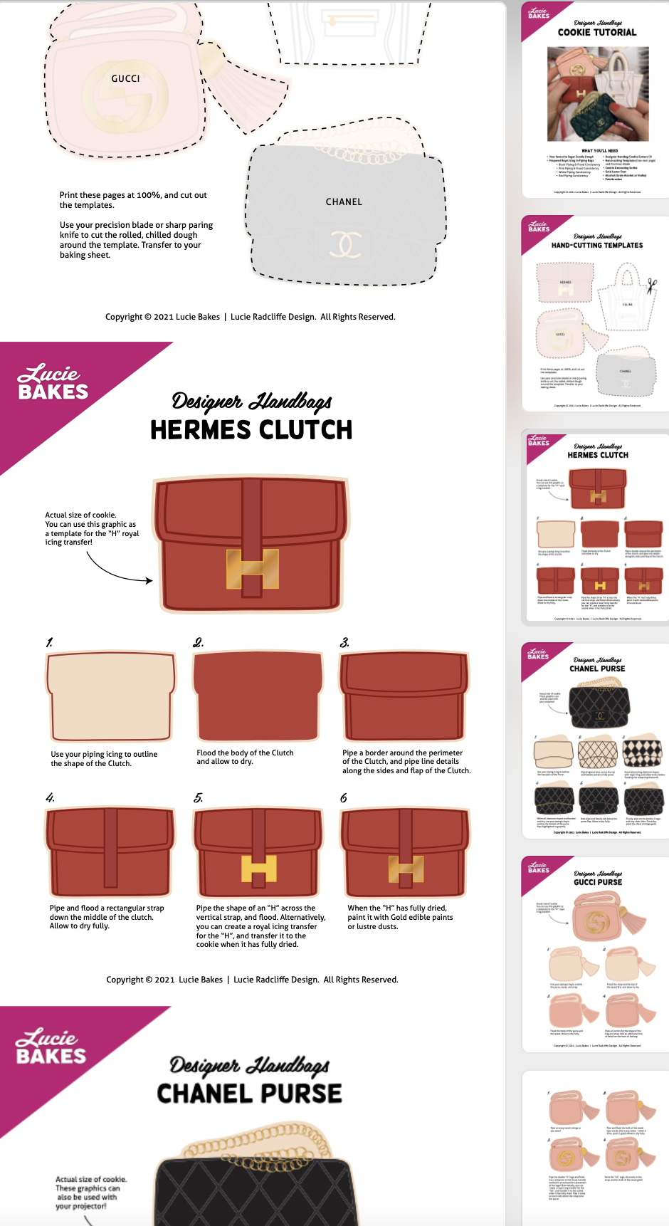 Designer Handbag Cookies -- Digital Template & Workbook
